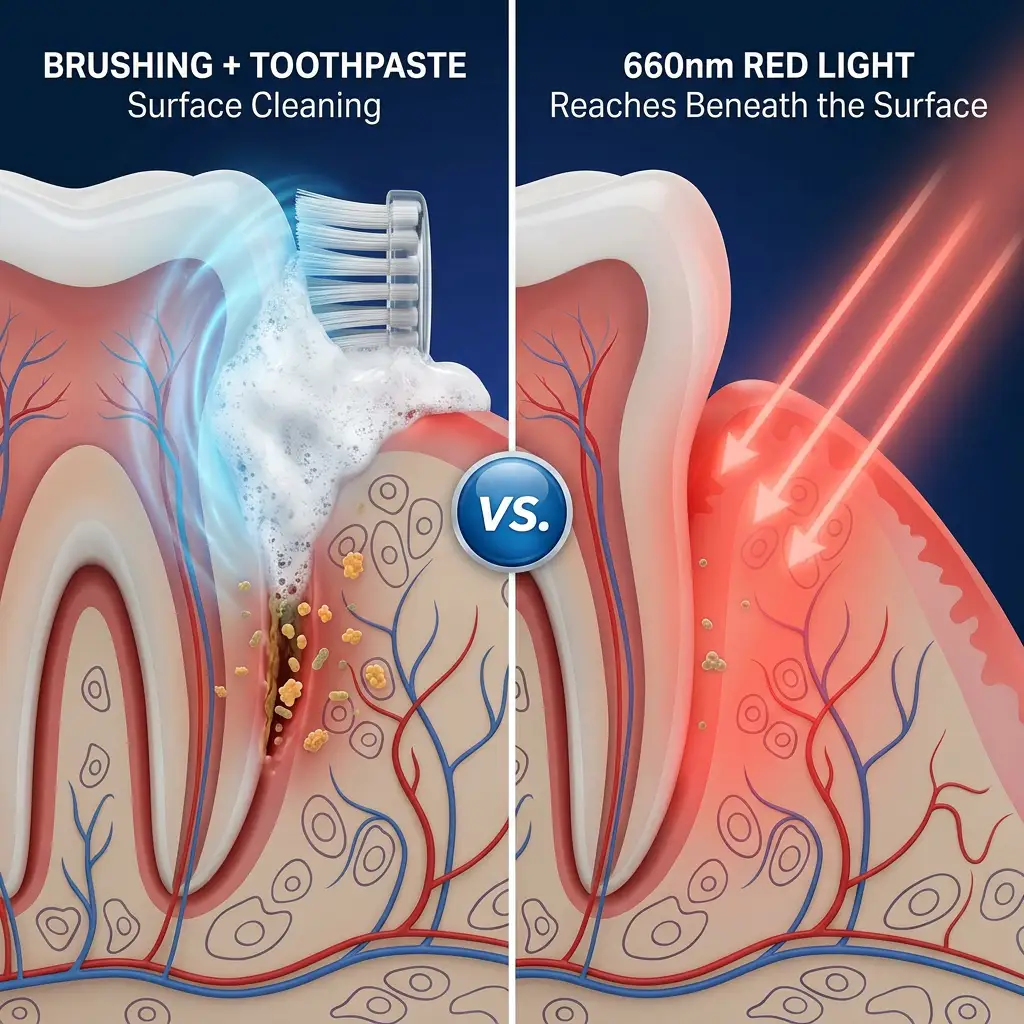 Cross-section of red light reaching the gum tissue